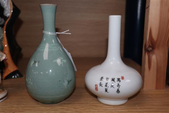 A Korean vase and a Chinese vase decorated with crickets tallest 17cm